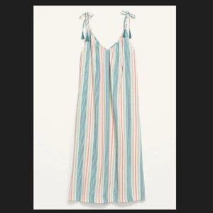 Sleevelss Tie Shoulder All Day Maxi Swing Dress Old Navy Multi Stripe XL 18 NWT